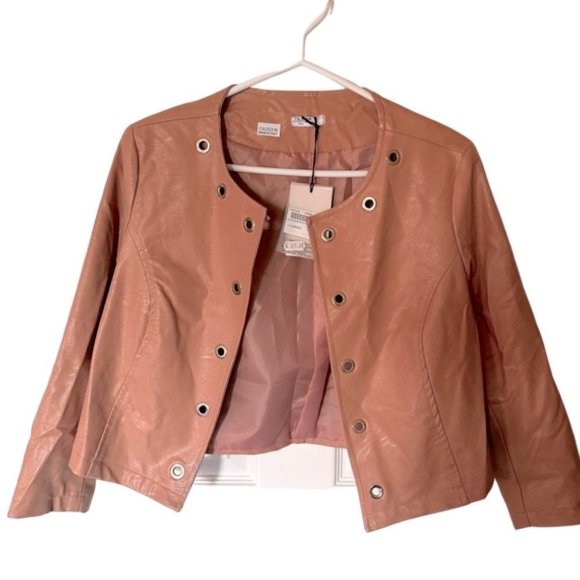 BNWT! Faux Leather Cropped Jacket - Light Pink/Natural Size S - Picture 1 of 11